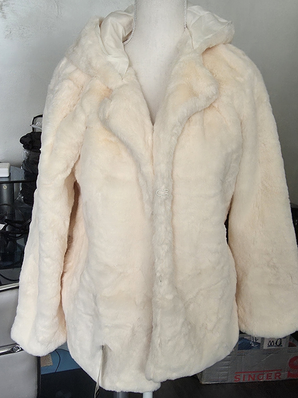 Cream Faux Fur Hooded Jacket - Women's Cozy Coat